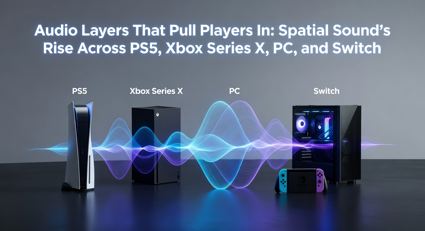 Xbox Series X dashboard displaying Dolby Atmos spatial audio options amid a vibrant game library