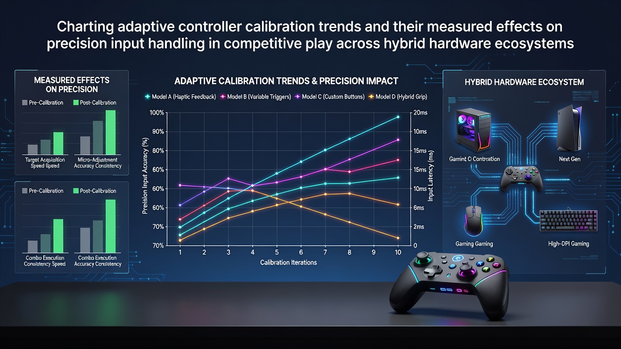 Adaptive controller calibration interface displayed across multiple gaming platforms including console and PC setups