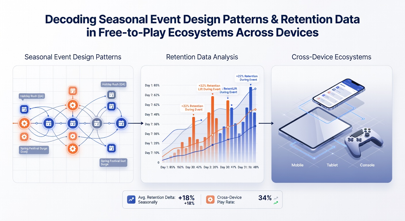 Retention graphs comparing mobile, PC, and console performance during seasonal events in free-to-play titles