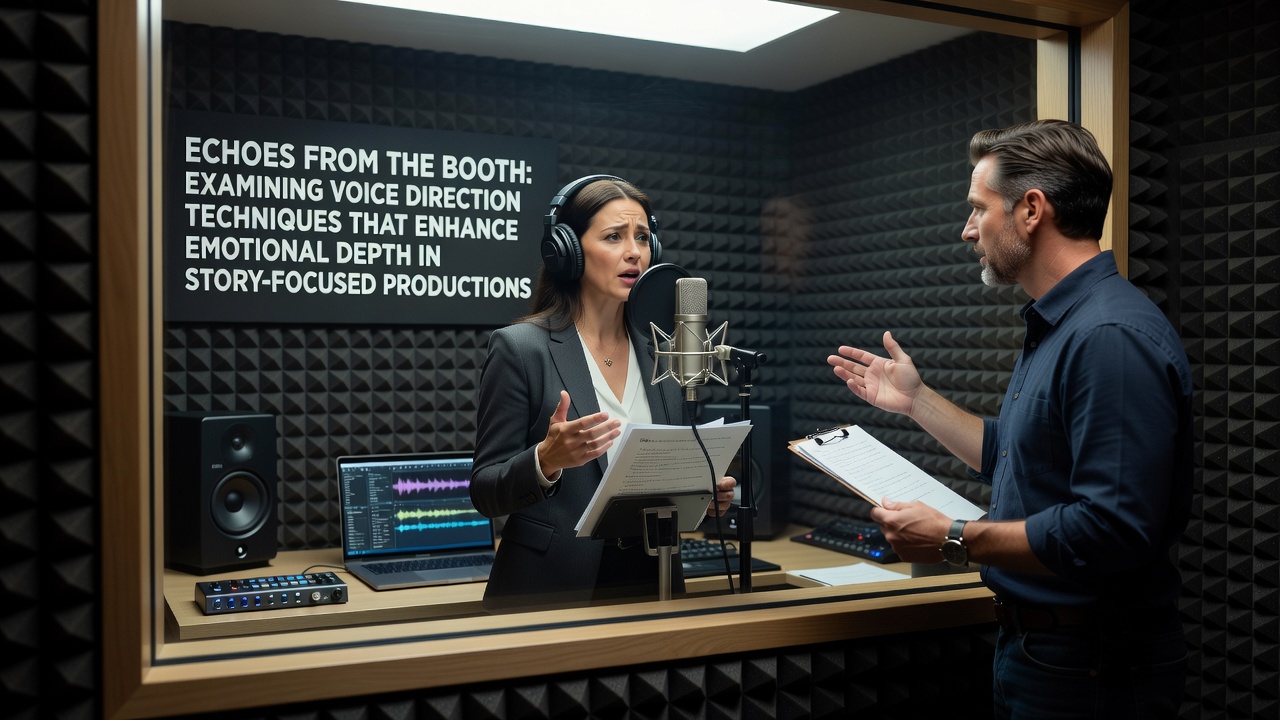 Director providing guidance to a voice actor during an emotional scene recording for a story-driven game