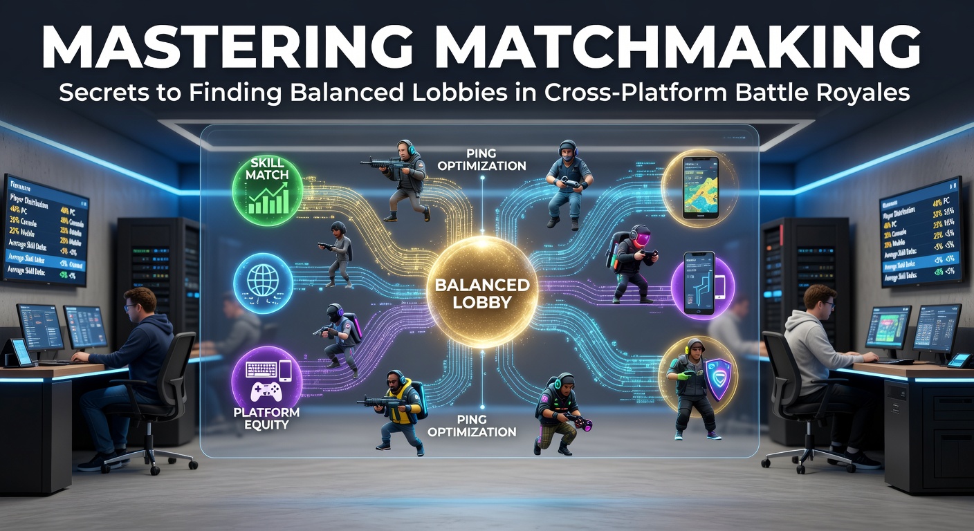 Intense battle royale lobby with players from multiple platforms clashing in a vibrant arena, highlighting cross-platform action