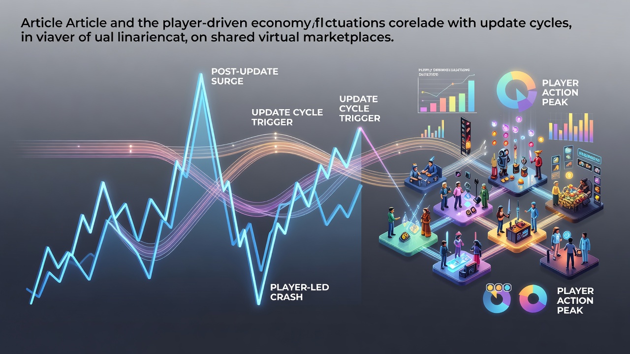 Visual representation of player trading interfaces and market price charts in shared virtual environments