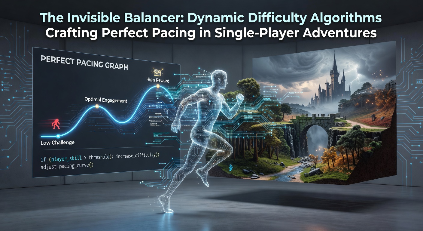 Visualization of dynamic difficulty curves adjusting in real-time based on player performance in a single-player game