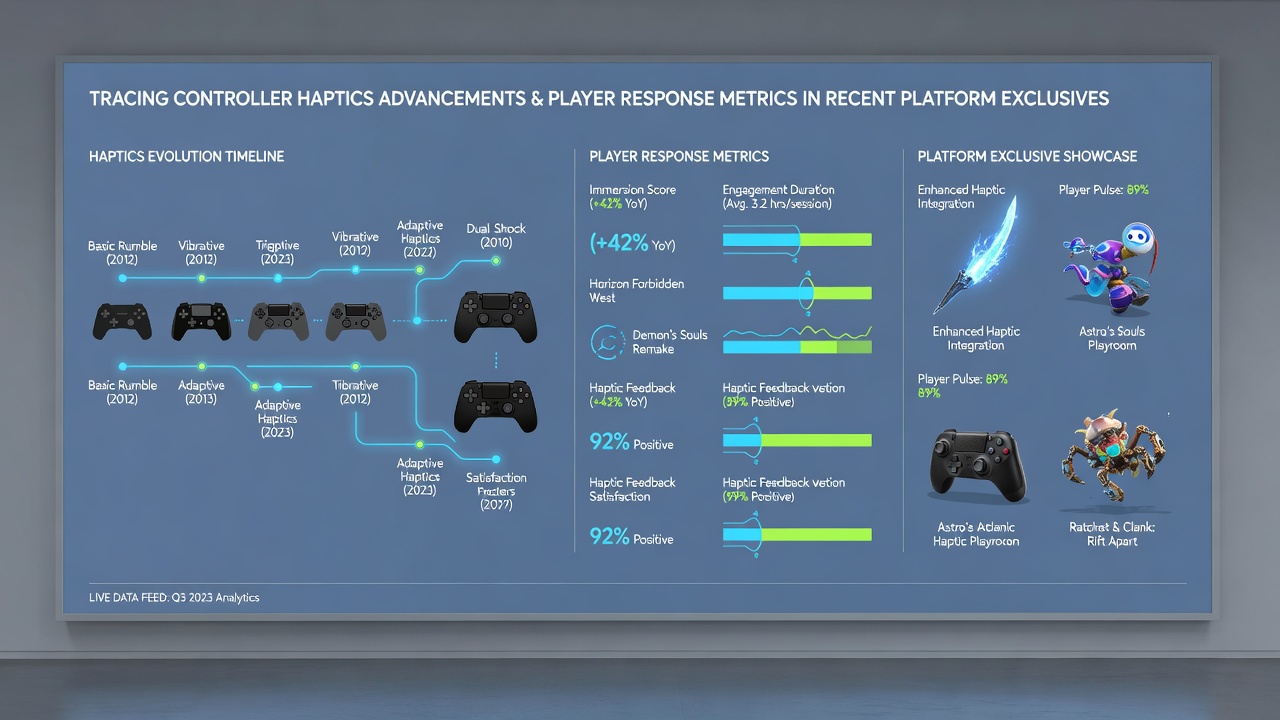 Player engagement charts displaying haptic feedback response metrics from exclusive game launches