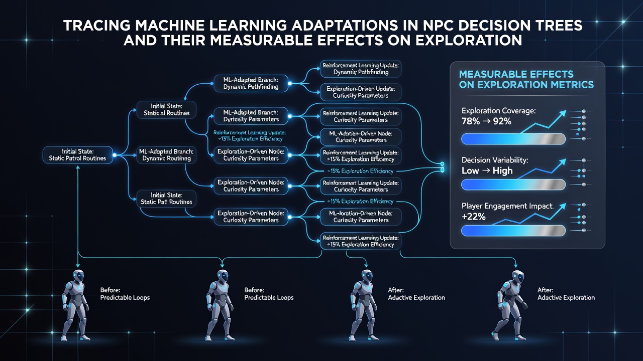 Heatmap visualization showing increased player exploration after NPC decision tree updates